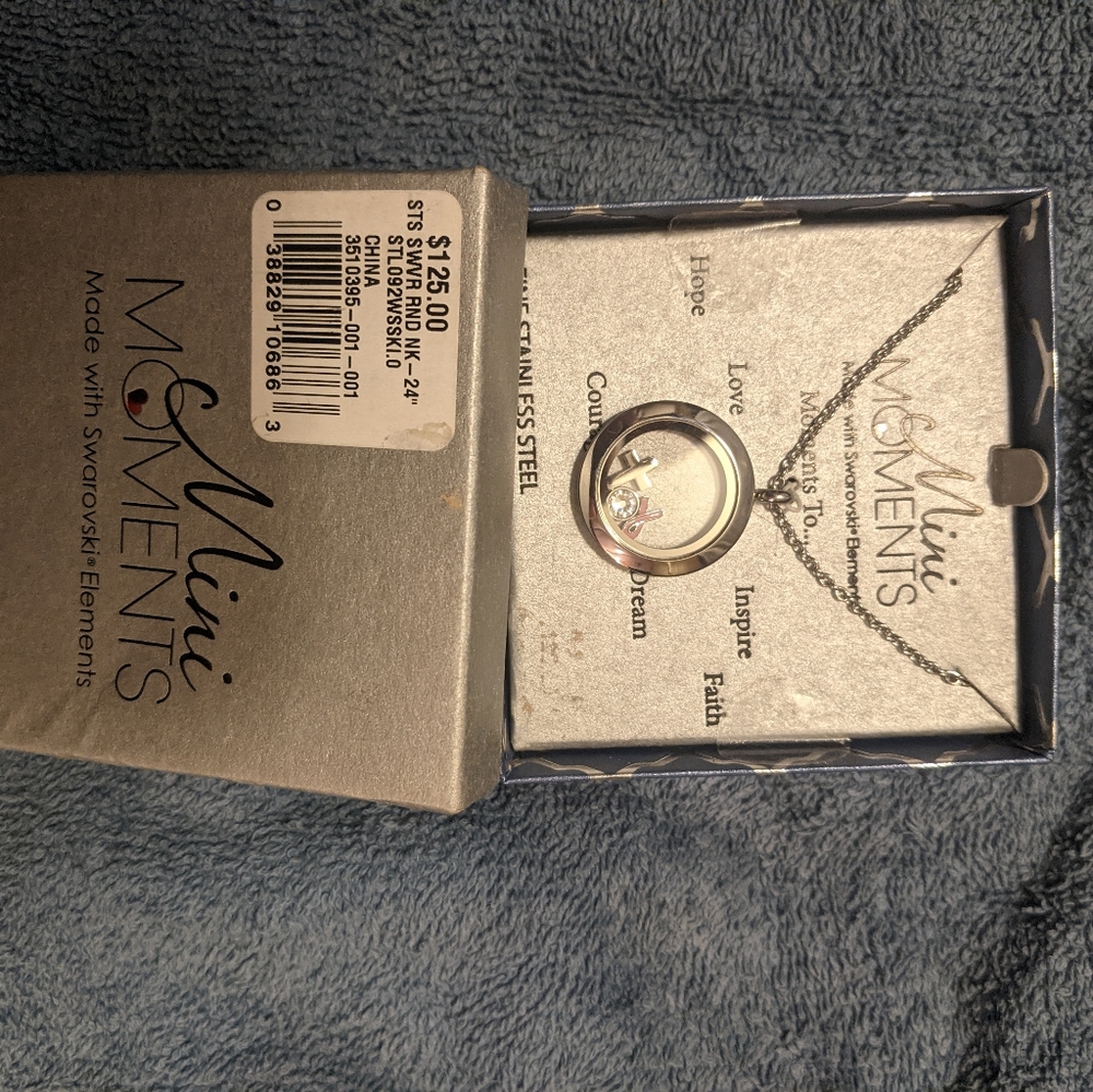 Mini moments locket necklace. Breast cancer/cross